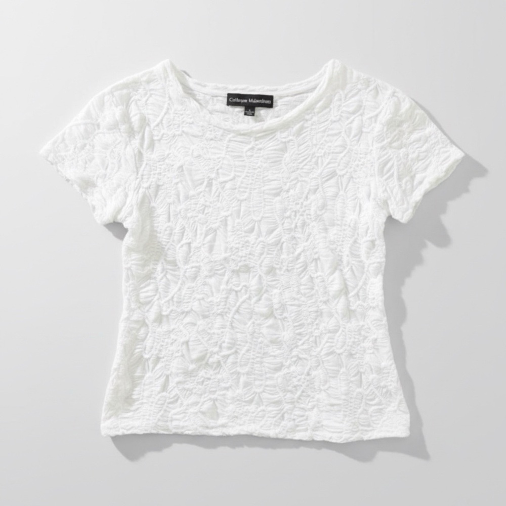 Catherine Malandrino White Textured Short Sleeve Tee